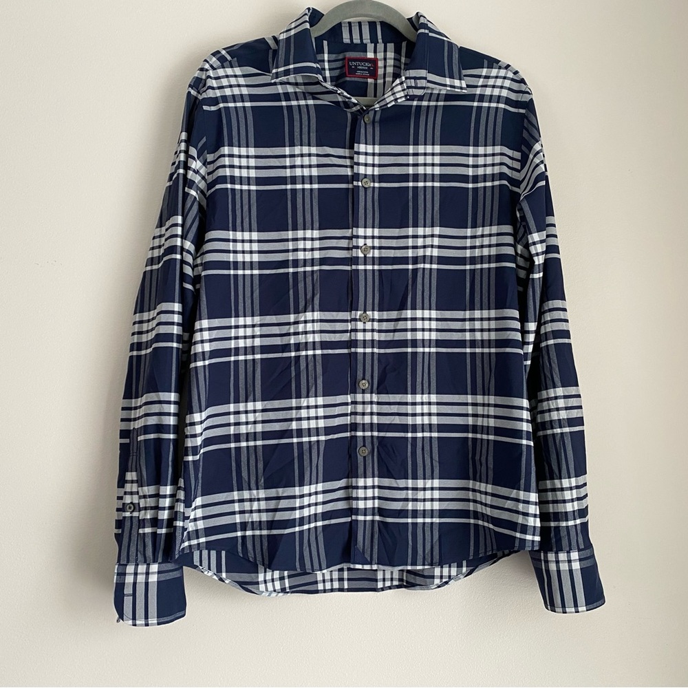 Untuckit mens Delucca plaid button down shirt regular fit size medium